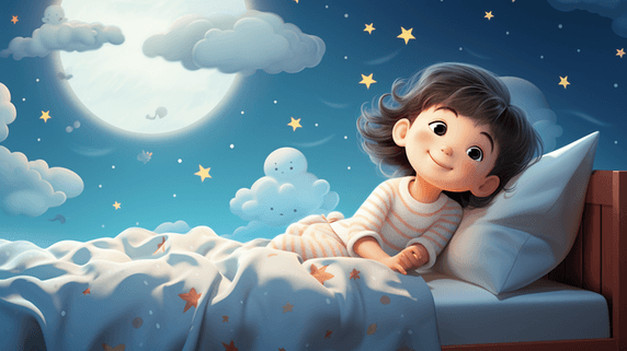 潮国创意躺在床上玩耍的小朋友插画10儿童母婴孩子夜晚睡觉