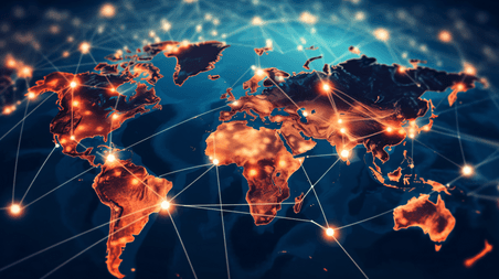潮国创意世界地图连接社交网络全球化商业社交媒体网络概念全球化