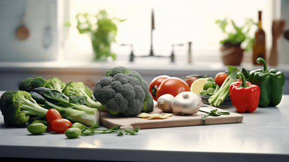 潮国创意厨房桌面上有一堆新鲜蔬菜13