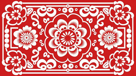 潮国创意红白中式边框新年元素11中式中国风底纹花朵