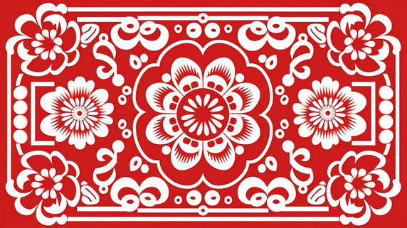 潮国创意红白中式边框新年元素11中式中国风底纹花朵