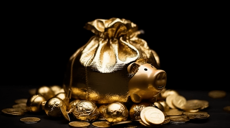 潮国创意金融储蓄金猪存钱罐和一袋金币
