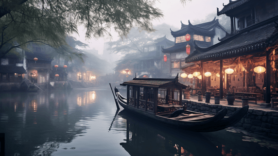 潮国创意江南水乡的朦胧风光洋溢着中国风情旅游