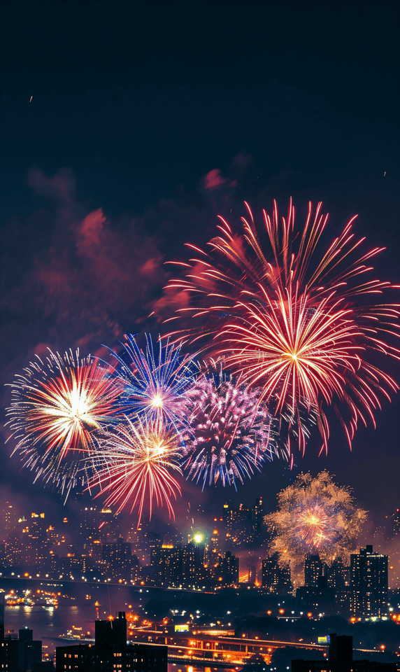 创意夜晚城市美丽的烟花元旦新年跨年