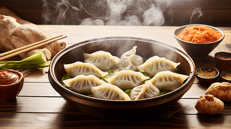 潮国创意一盘营养美味的饺子餐饮美食冬天冬至除夕年夜饭