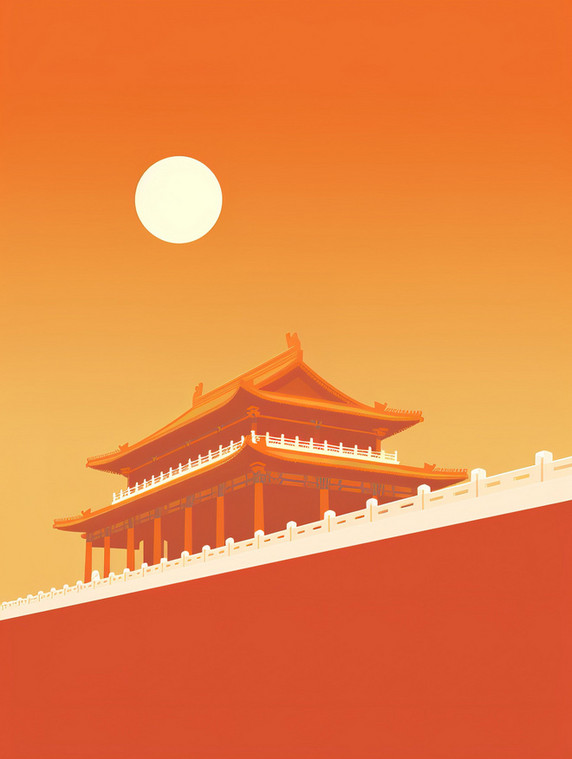 潮国创意宫殿建筑屋檐优雅橙色9撞色几何简约