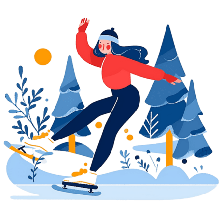 潮国创意冬天女孩滑冰卡通手绘元素扁平运动溜冰