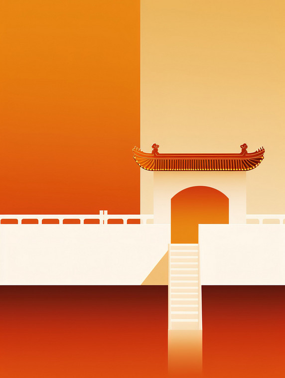 潮国创意宫殿建筑屋檐优雅橙色8撞色简约几何