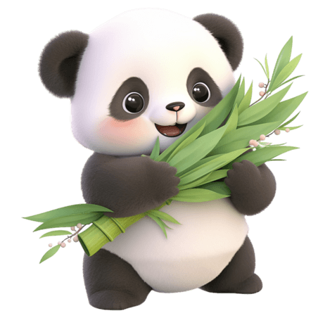 潮国创意可爱熊猫元素抱着竹子3d