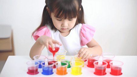 潮国创意儿童科学概念快乐的小女孩在实验室做化学实验亚洲人像