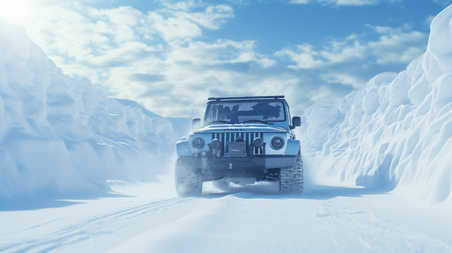 创意雪地中行驶的轿车冬天冬季汽车开车