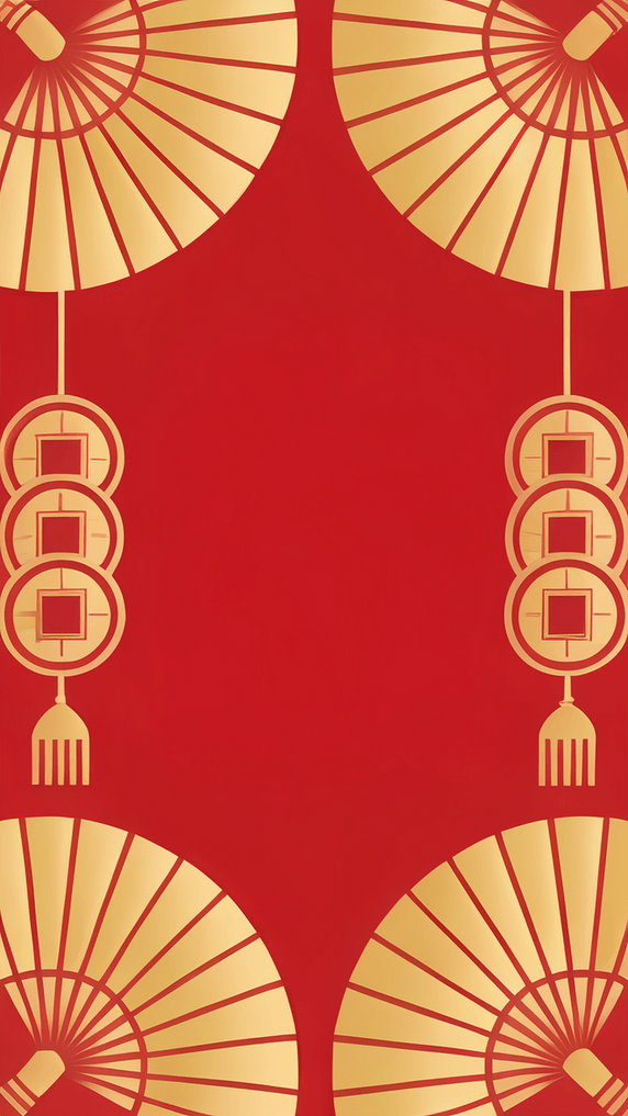 潮国创意中国风新年通用红金扇子背景春节