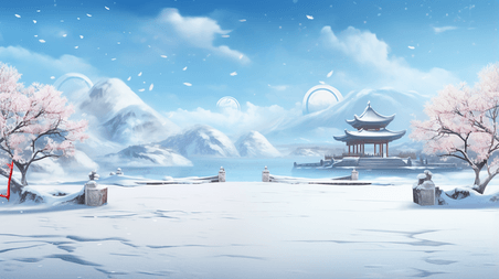 创意冬季中国风梅花冰天雪地背景17冬天雪景雪地