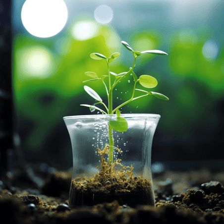潮国创意植物发芽在烧杯作为组织培养的概念智慧农业培养蔬菜种植