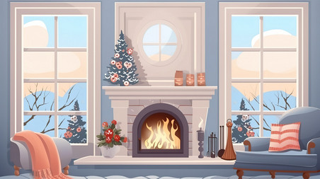 潮国创意冬天壁炉温暖的客厅15圣诞节客厅欧洲供暖