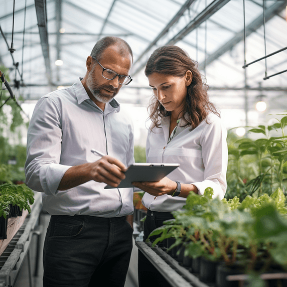 潮国创意两名农业工程师植物健康状况并分析数据人像科技人才智慧农业