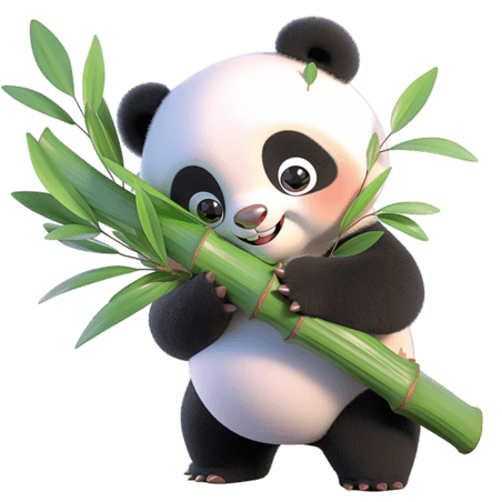潮国创意熊猫抱着竹子卡通3d元素