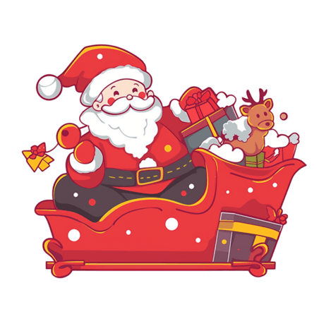 潮国创意圣诞节圣诞老人雪橇车送礼手绘卡通元素