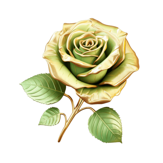 3d黄金玫瑰元素立体免抠图案情人节金色花朵植物