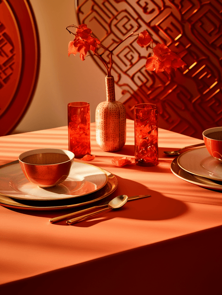 创意餐桌花艺摆盘造型创意背景27春节新年装饰