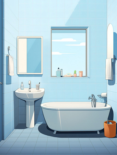 创意极简浴室牛仔蓝色16素材