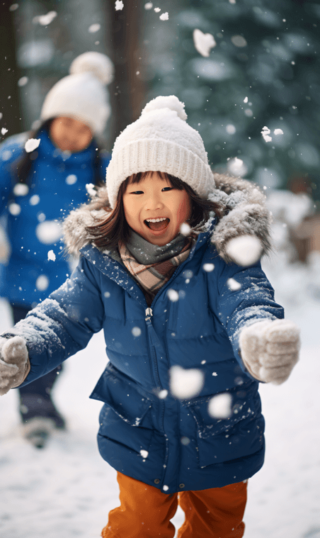 创意寒冷冬季打雪仗玩雪小孩摄影图6冬天亚洲人像儿童