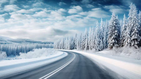 创意山路弯弯曲曲冬天冬天冬季雪地雪景