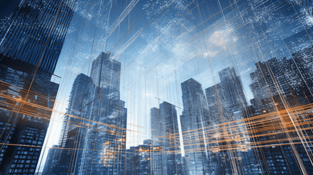潮国创意抽象城市数字摩天大楼技术和连接概念科技信息商务
