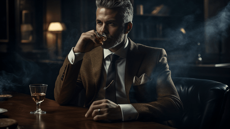 潮国创意老板手拿雪茄商务办公人士喝酒酒吧思考欧美人像