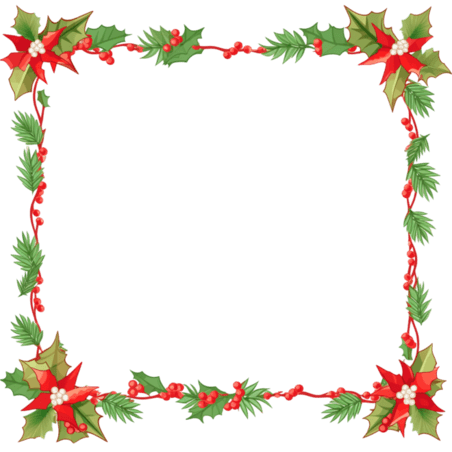 潮国创意绿叶圣诞节红白边框卡通手绘元素