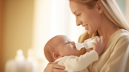 潮国创意一个女人用奶瓶喂婴儿母婴人像