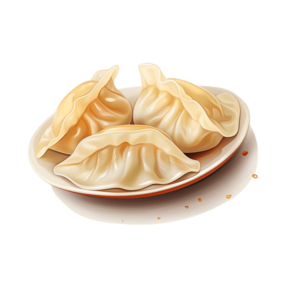 潮国创意饺子一盘食物写实AI元素立体免扣图案