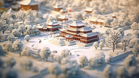 潮国创意等距视图北京城市的冬天10雪景大雪