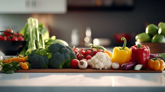 潮国创意厨房桌面上有一堆新鲜蔬菜14
