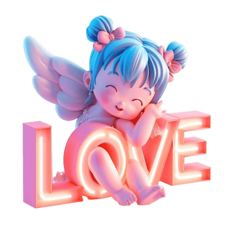 3D卡通可爱的小天使和love情人节