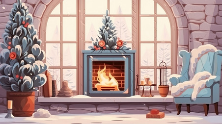 潮国创意冬天壁炉温暖的客厅8圣诞节客厅欧洲供暖