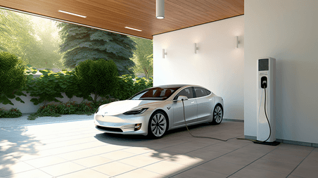 潮国创意在住宅车库给电动汽车充电新能源