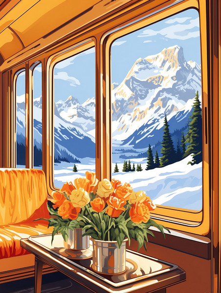 潮国创意浪漫欧式老式火车车厢16旅行雪山