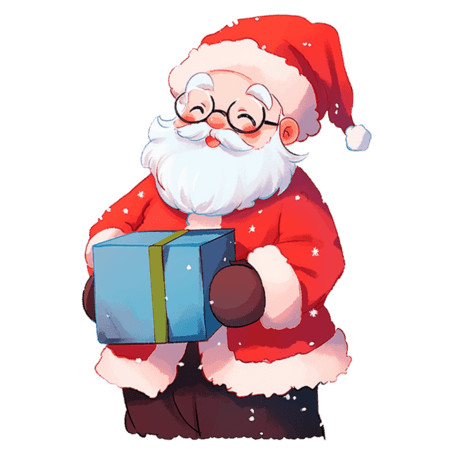 潮国创意圣诞老人拿着蓝色礼盒圣诞节卡通手绘元素