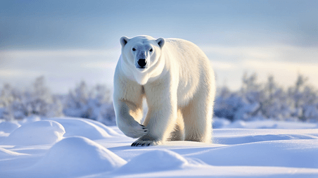 潮国创意大雪覆盖的地面上的北极熊冬天冬季冬日