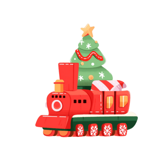 潮国创意圣诞节小火车手绘元素礼物卡通