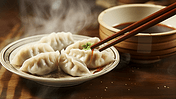 潮国创意一盘营养美味的饺子餐饮美食冬天冬至除夕年夜饭