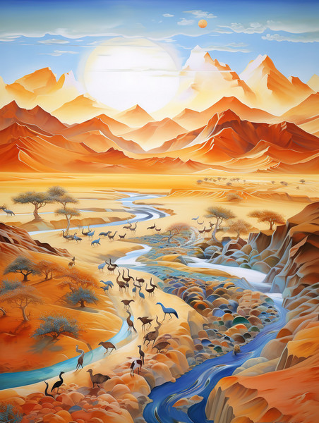 潮国创意丝绸之路山脉行走的骆驼9敦煌沙漠
