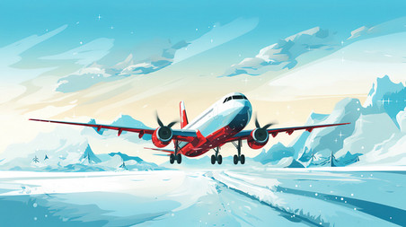 创意冬天雪地背景的飞机1插画交通工具卡通航行