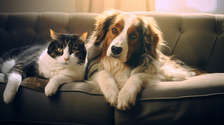 潮国创意趴在沙发上的可爱猫狗动物宠物