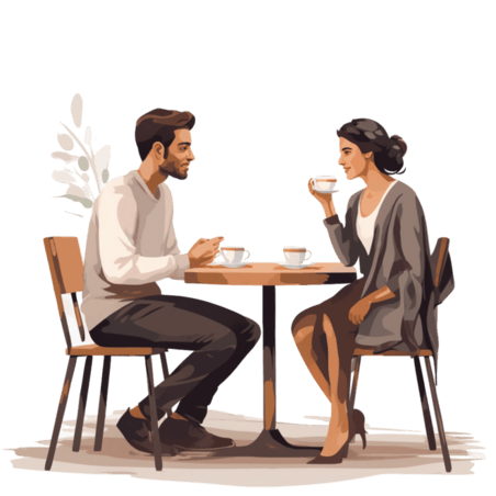 潮国创意男人和女人坐在咖啡馆里聊天扁平情人节