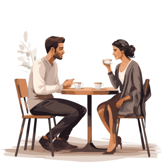 潮国创意男人和女人坐在咖啡馆里聊天扁平情人节