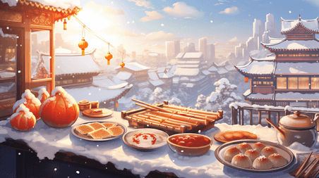 潮国创意丰盛的年夜饭美食插画29饺子