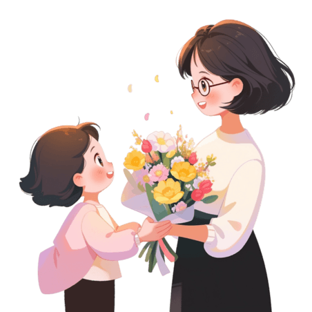 潮国创意教师节学生给老师送花元素卡通教师节