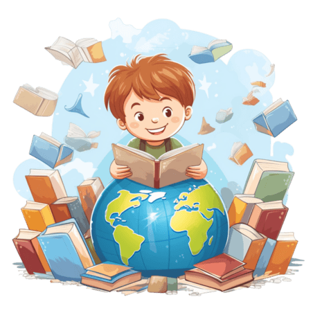 潮国创意快乐的孩子在世界各地看书